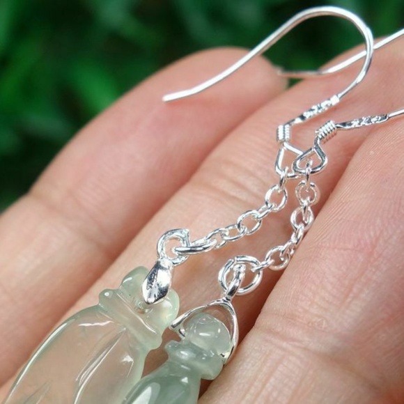 Certified Icy 冰晴 100% Natural A jadeite jade Hand Earring 掌上明珠耳坠 - Picture 5 of 5